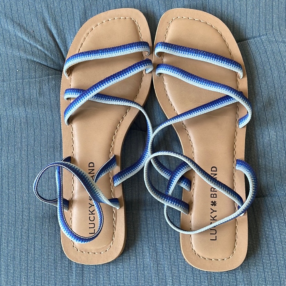 Lucky Brand sandals. Size 7. Excellent condition. Blue elastic straps